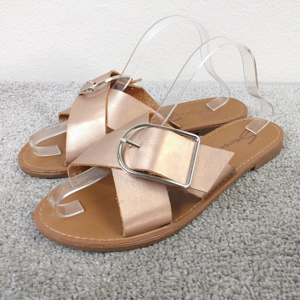 Seven7 Sandals Womens 11 Jonah Pink Metallic Criss Cross Buckle Flats Shoes